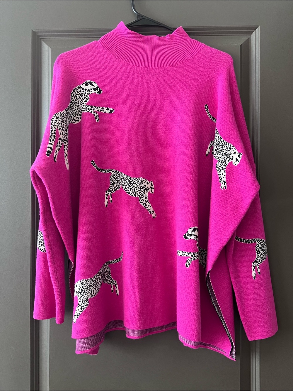 Entro Women's Hot Pink Leopard-Print Mock Neck Sweater